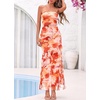 image:imageBTFBM Off The Shoulder Dresses for Women Summer 2026 Strapless Ruffle Slit Formal Wedding Guest Dress Cocktail PartyWatercolour Orange