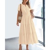 image:imageBTFBM Womens Summer 2026 Casual Midi Maxi Dresses Lightweight Short Sleeve V Neck Elastic Waist Boho Beach Dress PocketsApricot