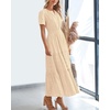 image:imageBTFBM Womens Summer 2026 Casual Midi Maxi Dresses Lightweight Short Sleeve V Neck Elastic Waist Boho Beach Dress PocketsApricot