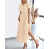image:imageBTFBM Womens Summer 2026 Casual Midi Maxi Dresses Lightweight Short Sleeve V Neck Elastic Waist Boho Beach Dress PocketsApricot