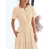 image:imageBTFBM Womens Summer 2026 Casual Midi Maxi Dresses Lightweight Short Sleeve V Neck Elastic Waist Boho Beach Dress PocketsApricot