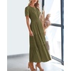 image:imageBTFBM Womens Summer 2026 Casual Midi Maxi Dresses Lightweight Short Sleeve V Neck Elastic Waist Boho Beach Dress PocketsArmy Green