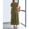 image:imageBTFBM Womens Summer 2026 Casual Midi Maxi Dresses Lightweight Short Sleeve V Neck Elastic Waist Boho Beach Dress PocketsArmy Green