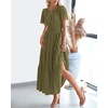 image:imageBTFBM Womens Summer 2026 Casual Midi Maxi Dresses Lightweight Short Sleeve V Neck Elastic Waist Boho Beach Dress PocketsArmy Green