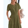 image:imageBTFBM Womens Summer 2026 Casual Midi Maxi Dresses Lightweight Short Sleeve V Neck Elastic Waist Boho Beach Dress PocketsArmy Green