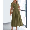 image:imageBTFBM Womens Summer 2026 Casual Midi Maxi Dresses Lightweight Short Sleeve V Neck Elastic Waist Boho Beach Dress PocketsArmy Green