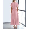image:imageBTFBM Womens Summer 2026 Casual Midi Maxi Dresses Lightweight Short Sleeve V Neck Elastic Waist Boho Beach Dress PocketsBean Paste Pink