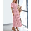 image:imageBTFBM Womens Summer 2026 Casual Midi Maxi Dresses Lightweight Short Sleeve V Neck Elastic Waist Boho Beach Dress PocketsBean Paste Pink