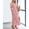 image:imageBTFBM Womens Summer 2026 Casual Midi Maxi Dresses Lightweight Short Sleeve V Neck Elastic Waist Boho Beach Dress PocketsBean Paste Pink