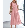 image:imageBTFBM Womens Summer 2026 Casual Midi Maxi Dresses Lightweight Short Sleeve V Neck Elastic Waist Boho Beach Dress PocketsBean Paste Pink