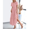 image:imageBTFBM Womens Summer 2026 Casual Midi Maxi Dresses Lightweight Short Sleeve V Neck Elastic Waist Boho Beach Dress PocketsBean Paste Pink