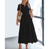 image:imageBTFBM Womens Summer 2026 Casual Midi Maxi Dresses Lightweight Short Sleeve V Neck Elastic Waist Boho Beach Dress PocketsBlack