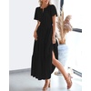 image:imageBTFBM Womens Summer 2026 Casual Midi Maxi Dresses Lightweight Short Sleeve V Neck Elastic Waist Boho Beach Dress PocketsBlack