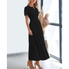 image:imageBTFBM Womens Summer 2026 Casual Midi Maxi Dresses Lightweight Short Sleeve V Neck Elastic Waist Boho Beach Dress PocketsBlack