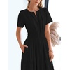 image:imageBTFBM Womens Summer 2026 Casual Midi Maxi Dresses Lightweight Short Sleeve V Neck Elastic Waist Boho Beach Dress PocketsBlack