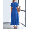 image:imageBTFBM Womens Summer 2026 Casual Midi Maxi Dresses Lightweight Short Sleeve V Neck Elastic Waist Boho Beach Dress PocketsBlue