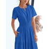 image:imageBTFBM Womens Summer 2026 Casual Midi Maxi Dresses Lightweight Short Sleeve V Neck Elastic Waist Boho Beach Dress PocketsBlue