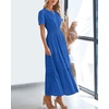 image:imageBTFBM Womens Summer 2026 Casual Midi Maxi Dresses Lightweight Short Sleeve V Neck Elastic Waist Boho Beach Dress PocketsBlue