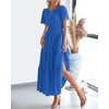 image:imageBTFBM Womens Summer 2026 Casual Midi Maxi Dresses Lightweight Short Sleeve V Neck Elastic Waist Boho Beach Dress PocketsBlue