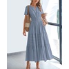 image:imageBTFBM Womens Summer 2026 Casual Midi Maxi Dresses Lightweight Short Sleeve V Neck Elastic Waist Boho Beach Dress PocketsBlue Grey