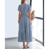 image:imageBTFBM Womens Summer 2026 Casual Midi Maxi Dresses Lightweight Short Sleeve V Neck Elastic Waist Boho Beach Dress PocketsBlue Grey