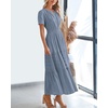 image:imageBTFBM Womens Summer 2026 Casual Midi Maxi Dresses Lightweight Short Sleeve V Neck Elastic Waist Boho Beach Dress PocketsBlue Grey