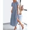 image:imageBTFBM Womens Summer 2026 Casual Midi Maxi Dresses Lightweight Short Sleeve V Neck Elastic Waist Boho Beach Dress PocketsBlue Grey