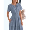 image:imageBTFBM Womens Summer 2026 Casual Midi Maxi Dresses Lightweight Short Sleeve V Neck Elastic Waist Boho Beach Dress PocketsBlue Grey