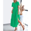 image:imageBTFBM Womens Summer 2026 Casual Midi Maxi Dresses Lightweight Short Sleeve V Neck Elastic Waist Boho Beach Dress PocketsBright Green