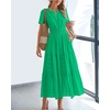 image:imageBTFBM Womens Summer 2026 Casual Midi Maxi Dresses Lightweight Short Sleeve V Neck Elastic Waist Boho Beach Dress PocketsBright Green