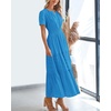 image:imageBTFBM Womens Summer 2026 Casual Midi Maxi Dresses Lightweight Short Sleeve V Neck Elastic Waist Boho Beach Dress PocketsBrilliant Blue