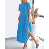 image:imageBTFBM Womens Summer 2026 Casual Midi Maxi Dresses Lightweight Short Sleeve V Neck Elastic Waist Boho Beach Dress PocketsBrilliant Blue