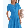 image:imageBTFBM Womens Summer 2026 Casual Midi Maxi Dresses Lightweight Short Sleeve V Neck Elastic Waist Boho Beach Dress PocketsBrilliant Blue