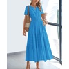 image:imageBTFBM Womens Summer 2026 Casual Midi Maxi Dresses Lightweight Short Sleeve V Neck Elastic Waist Boho Beach Dress PocketsBrilliant Blue