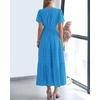 image:imageBTFBM Womens Summer 2026 Casual Midi Maxi Dresses Lightweight Short Sleeve V Neck Elastic Waist Boho Beach Dress PocketsBrilliant Blue