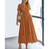 image:imageBTFBM Womens Summer 2026 Casual Midi Maxi Dresses Lightweight Short Sleeve V Neck Elastic Waist Boho Beach Dress PocketsBrown Orange