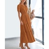 image:imageBTFBM Womens Summer 2026 Casual Midi Maxi Dresses Lightweight Short Sleeve V Neck Elastic Waist Boho Beach Dress PocketsBrown Orange