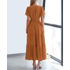 image:imageBTFBM Womens Summer 2026 Casual Midi Maxi Dresses Lightweight Short Sleeve V Neck Elastic Waist Boho Beach Dress PocketsBrown Orange