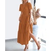image:imageBTFBM Womens Summer 2026 Casual Midi Maxi Dresses Lightweight Short Sleeve V Neck Elastic Waist Boho Beach Dress PocketsBrown Orange