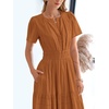 image:imageBTFBM Womens Summer 2026 Casual Midi Maxi Dresses Lightweight Short Sleeve V Neck Elastic Waist Boho Beach Dress PocketsBrown Orange
