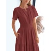 image:imageBTFBM Womens Summer 2026 Casual Midi Maxi Dresses Lightweight Short Sleeve V Neck Elastic Waist Boho Beach Dress PocketsBrown Red