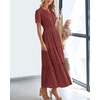 image:imageBTFBM Womens Summer 2026 Casual Midi Maxi Dresses Lightweight Short Sleeve V Neck Elastic Waist Boho Beach Dress PocketsBrown Red