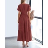 image:imageBTFBM Womens Summer 2026 Casual Midi Maxi Dresses Lightweight Short Sleeve V Neck Elastic Waist Boho Beach Dress PocketsBrown Red