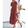 image:imageBTFBM Womens Summer 2026 Casual Midi Maxi Dresses Lightweight Short Sleeve V Neck Elastic Waist Boho Beach Dress PocketsBrown Red