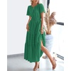 image:imageBTFBM Womens Summer 2026 Casual Midi Maxi Dresses Lightweight Short Sleeve V Neck Elastic Waist Boho Beach Dress PocketsDark Green