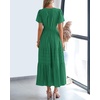image:imageBTFBM Womens Summer 2026 Casual Midi Maxi Dresses Lightweight Short Sleeve V Neck Elastic Waist Boho Beach Dress PocketsDark Green