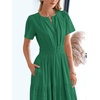 image:imageBTFBM Womens Summer 2026 Casual Midi Maxi Dresses Lightweight Short Sleeve V Neck Elastic Waist Boho Beach Dress PocketsDark Green