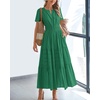 image:imageBTFBM Womens Summer 2026 Casual Midi Maxi Dresses Lightweight Short Sleeve V Neck Elastic Waist Boho Beach Dress PocketsDark Green