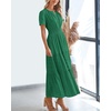 image:imageBTFBM Womens Summer 2026 Casual Midi Maxi Dresses Lightweight Short Sleeve V Neck Elastic Waist Boho Beach Dress PocketsDark Green