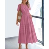 image:imageBTFBM Womens Summer 2026 Casual Midi Maxi Dresses Lightweight Short Sleeve V Neck Elastic Waist Boho Beach Dress PocketsDusty Pink